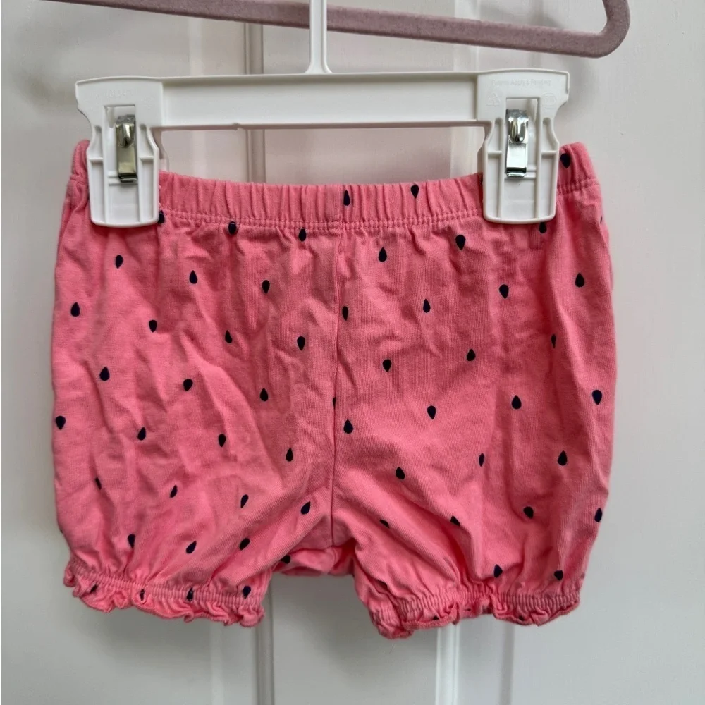 Carter's 18M Pink Baby Shorts with Black Dots and Ruffle Bottom- Watermelon